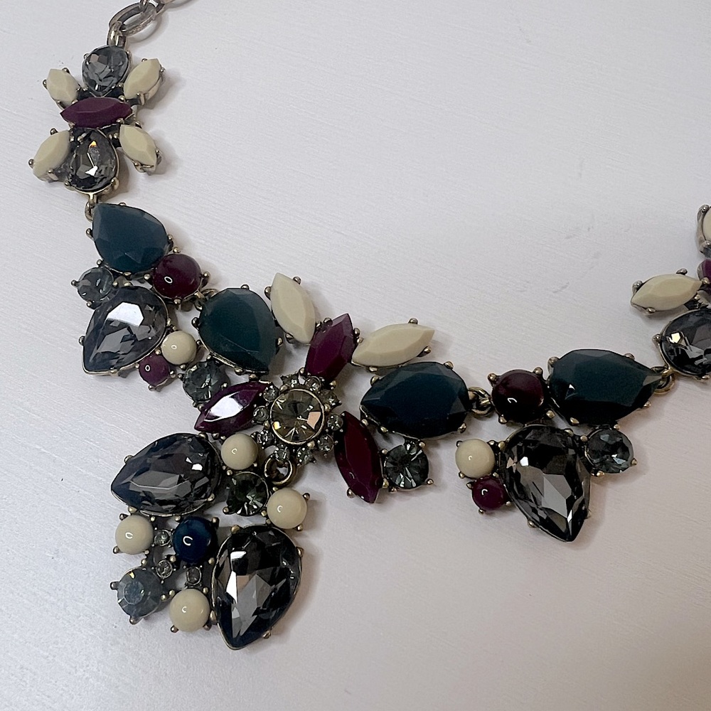 J. Crew Statement Necklace (Blue, Purple, White, and Clear Rhinestones)